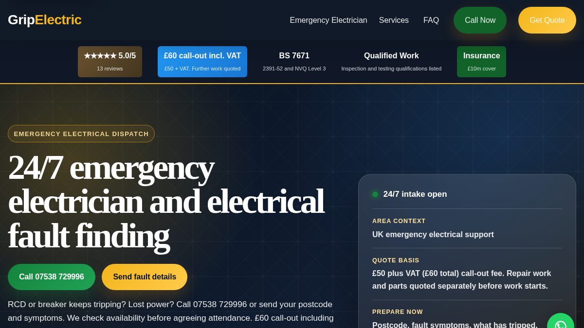 Emergency Electrician 24 Hour Grip Electric Ltd